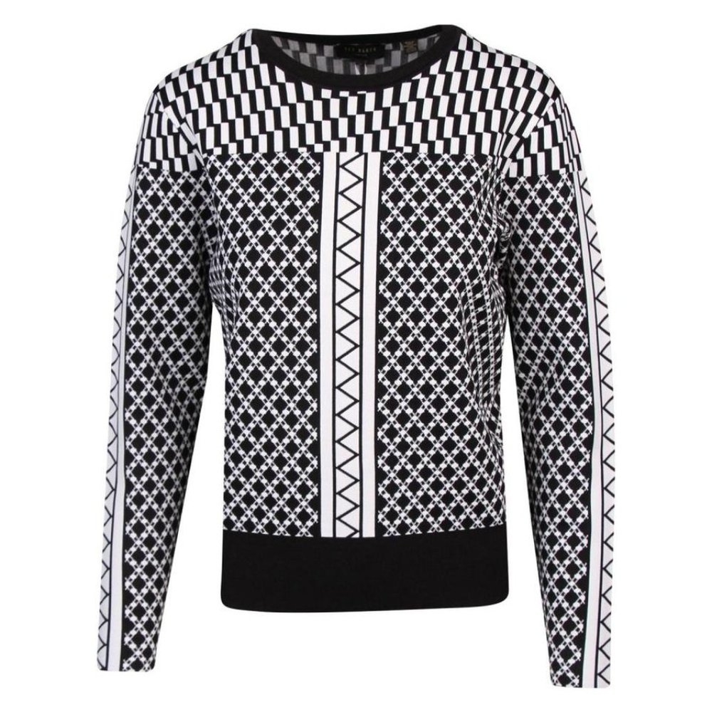 Ted Baker Womens Joziff Geometric Sweater, black and white. size 3